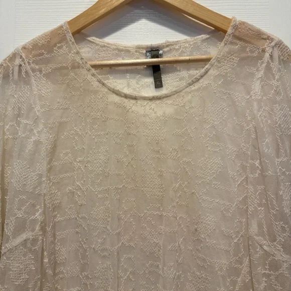 XCVI Blouse Long Sleeve Lace Mesh Ivory Off White Nylon Sheer Boho Layering XL - Picture 3 of 8
